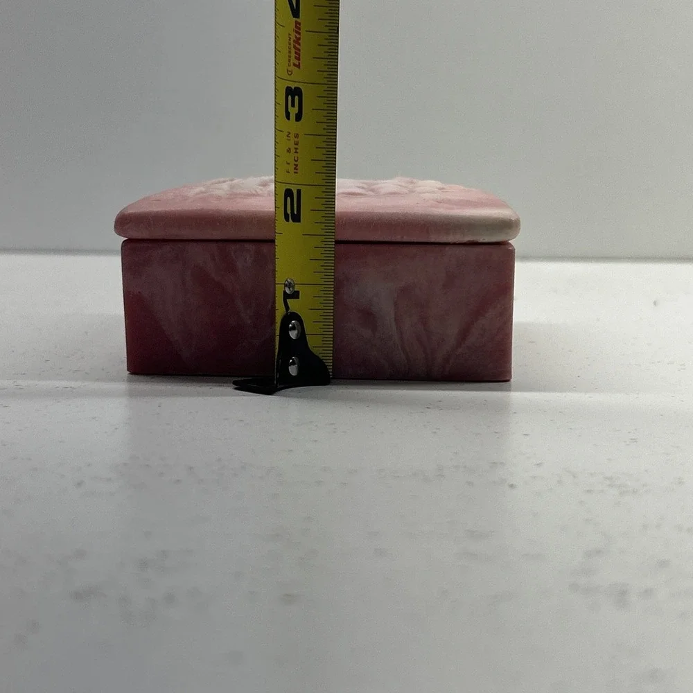 Vintage Pink Soapstone Trinket Box Rectangular Sailing Ship Relief‎